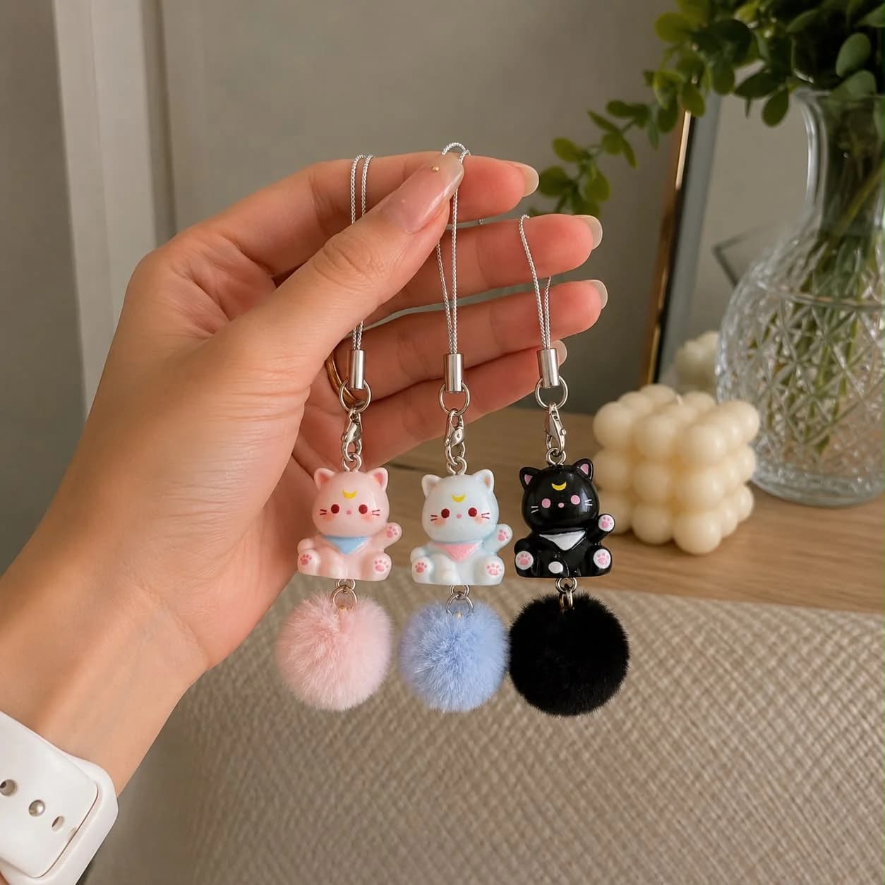 Kit Trio MiauMimo: os três chaveiros de gatinho juntos