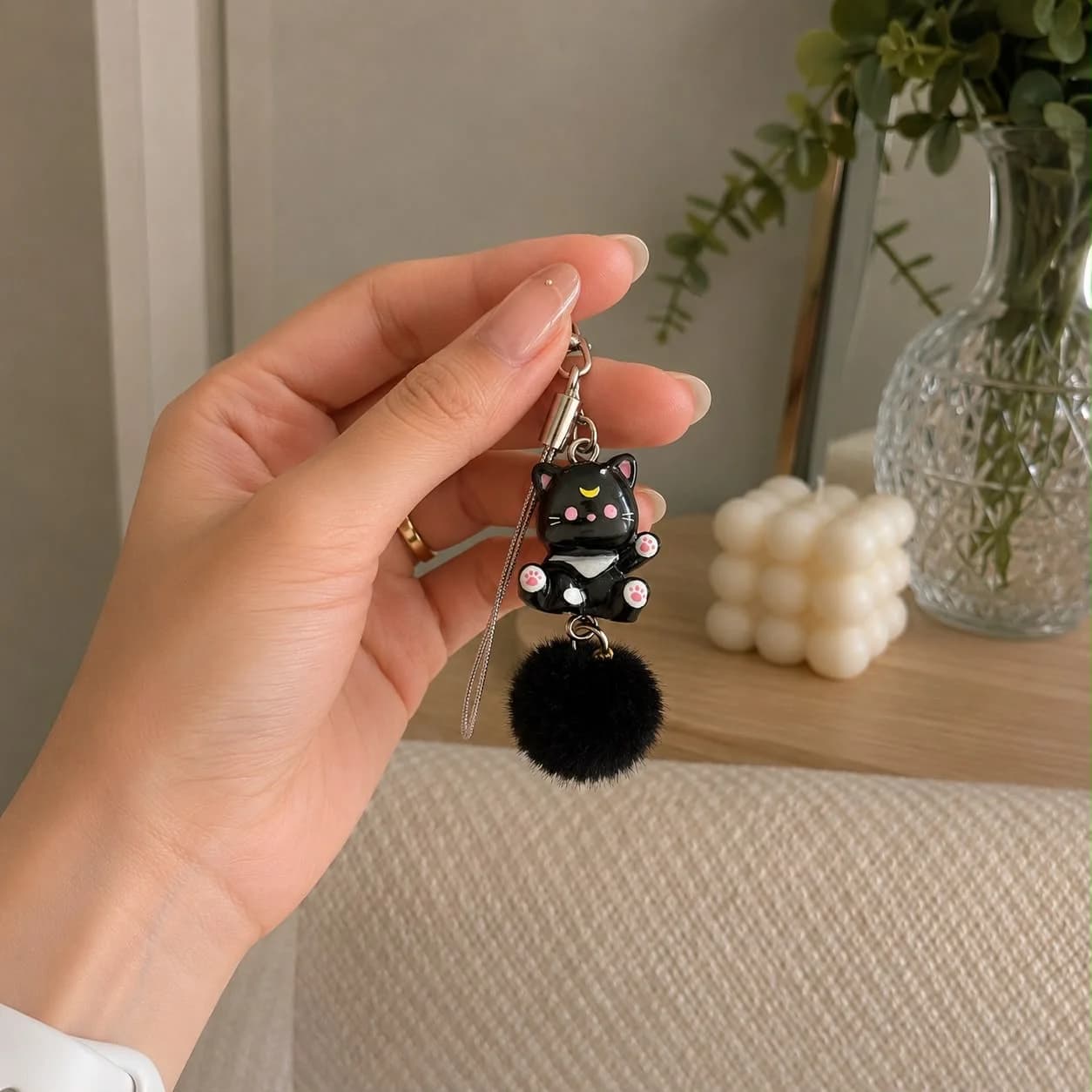 Chaveiro Salem Preto segurado na mão